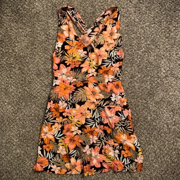 Billabong Floral Mini Dress - Black, Pink, Orange - Picture 3 of 5